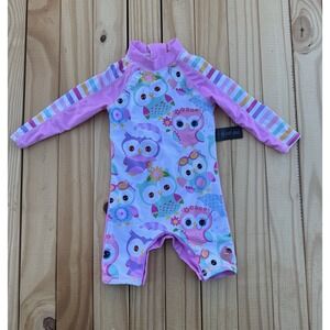 Bonverano Baby Girl Swimsuit‎ Size 6-9m Long Sleeve UPF 50+ Zipper One piece